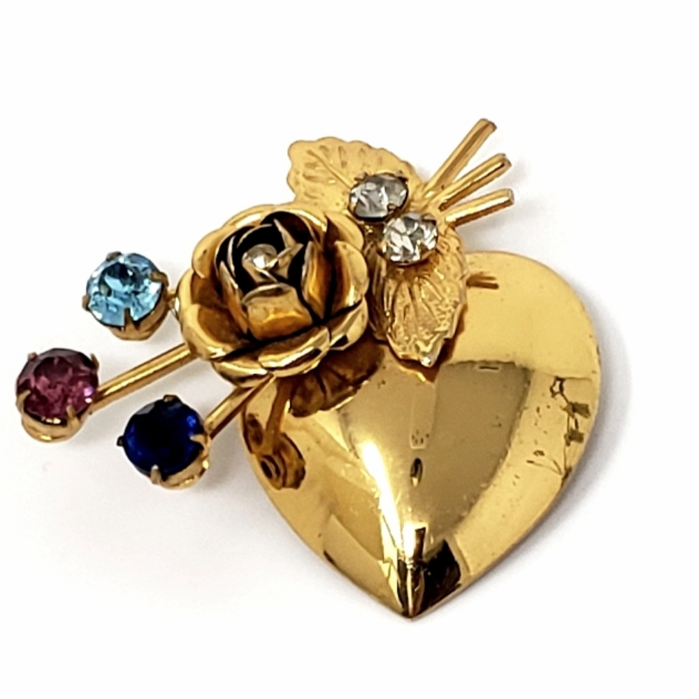 Vintage Moderne Art Heart Rhinestone Brooch